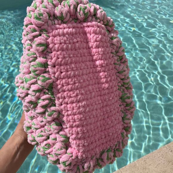Vacation Purse Pink Green Knit Metallic Clutch Bag - Picture 7 of 7